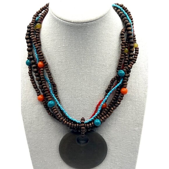 Multi-Strand Beaded Necklace & Bracelet Set With Colorful Beads & Pendant - Picture 2 of 6